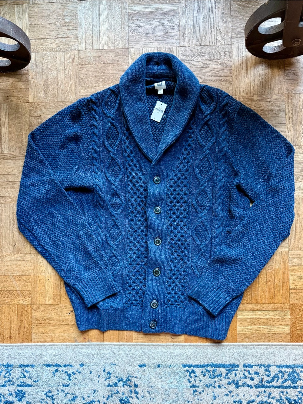 GAP Men's Shawl Collar Cable Cardigan - Navy Blue